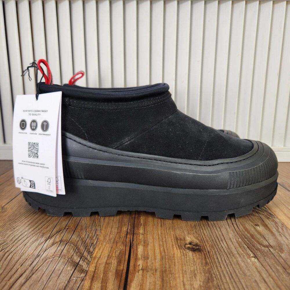 Hunter Askern Womens 9 M Black Short Slip On Platform Insulated Waterproof Boots